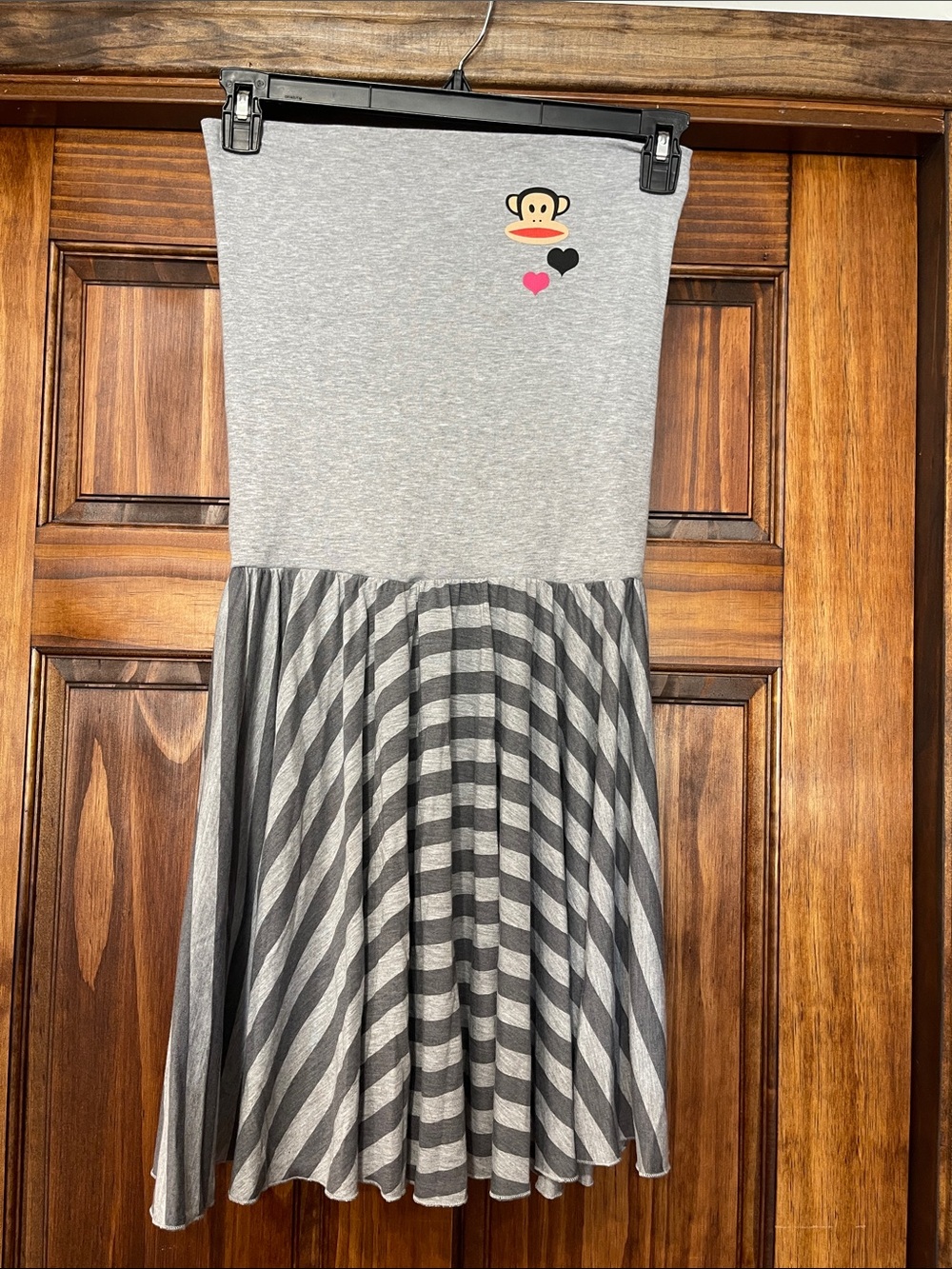 Vintage Paul Frank Grey Striped Skater Dress with Monkey Graphic